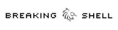 Text 'BREAKING SHELL' with a stylized shell graphic on a white background